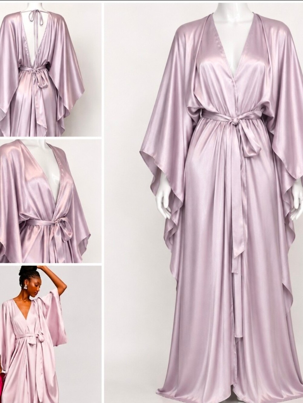 Anthropologie Satin Kaftan Tie Front Maxi Dress One Size Adjustabe Lilac NIP$200